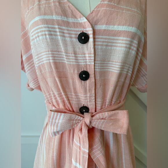 Carve Designs Short Sleeve V-Neck Linen Blend Dress Guava Stripe Size Small - Picture 3 of 10